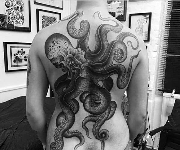 Octopus Different Guys Traditional Full Back Tattoo
