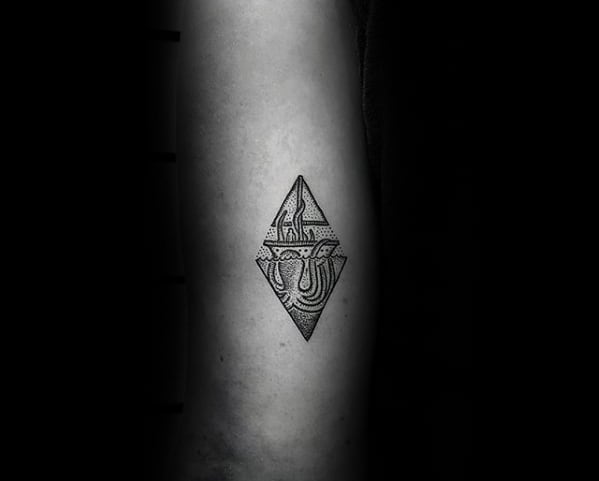 Octopus With Sailboat Mens Small Ocean Arm Tattoo