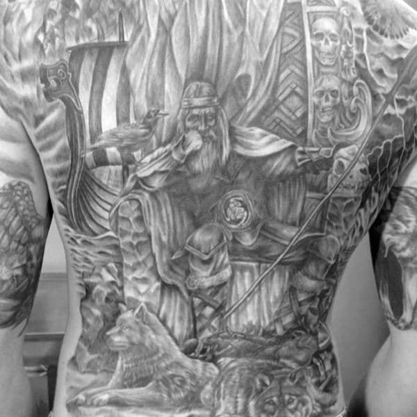 Odin Norse Themed Full Back Tattoos For Males