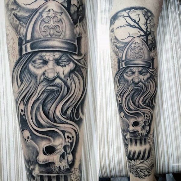 Odin Skulls Mens Leg Tattoos