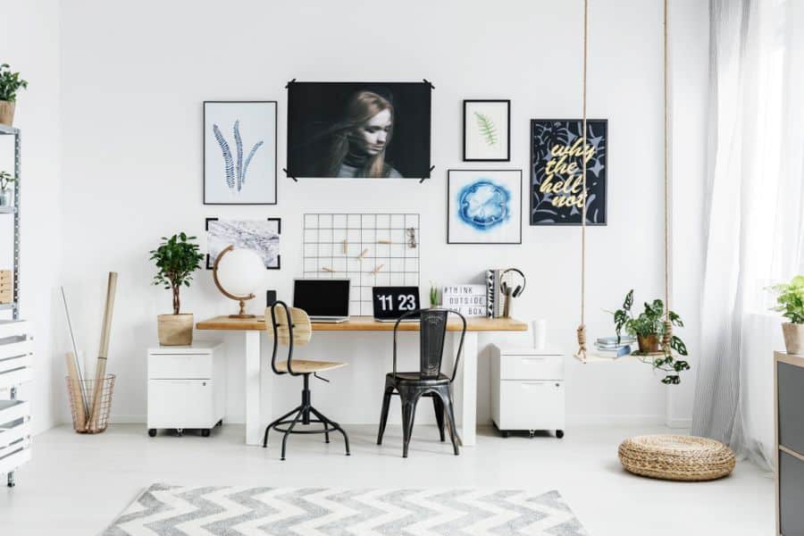 modern home office with wall art
