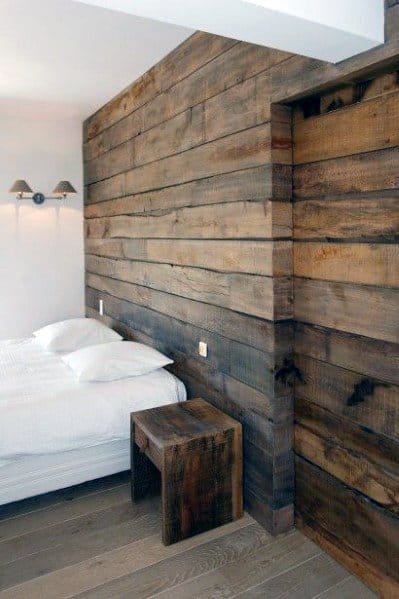 Old Barn Wood Bedroom Wall And Sliding Door Design Ideas