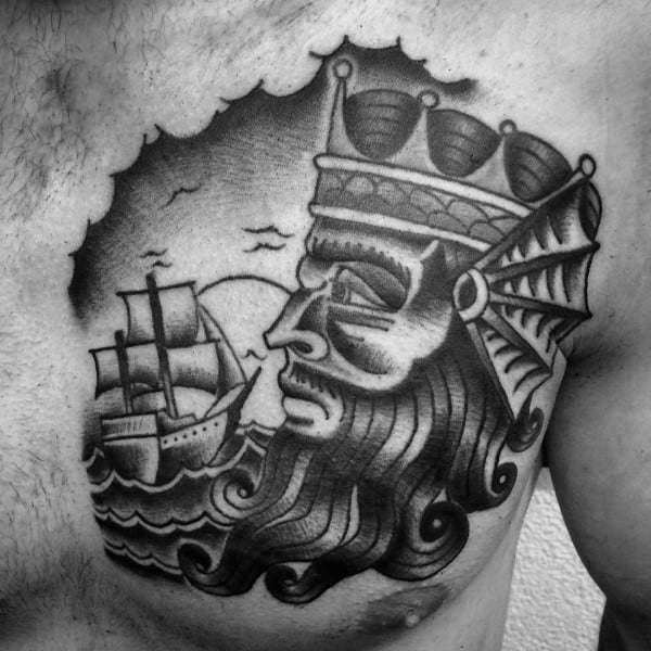 Old School Aquarius Ship Mens Chest Tattoos
