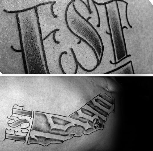 Old School California State Outline Est 1990 Tattoo For Men On Ribs