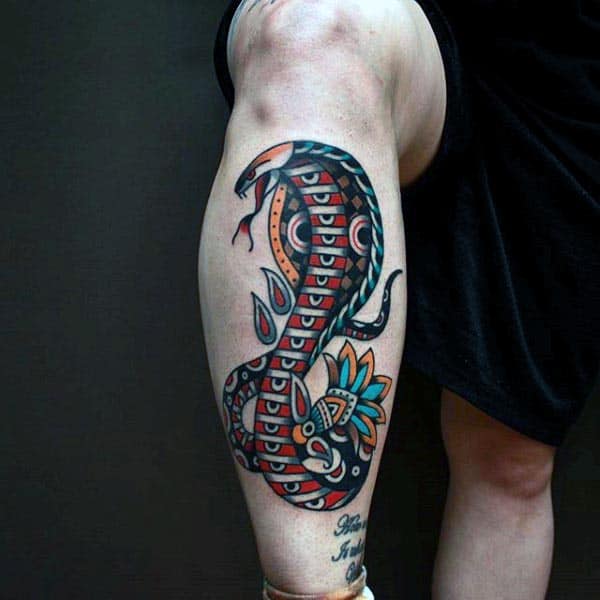 Old School Cobra Traditional Male Leg Tattoo Designs