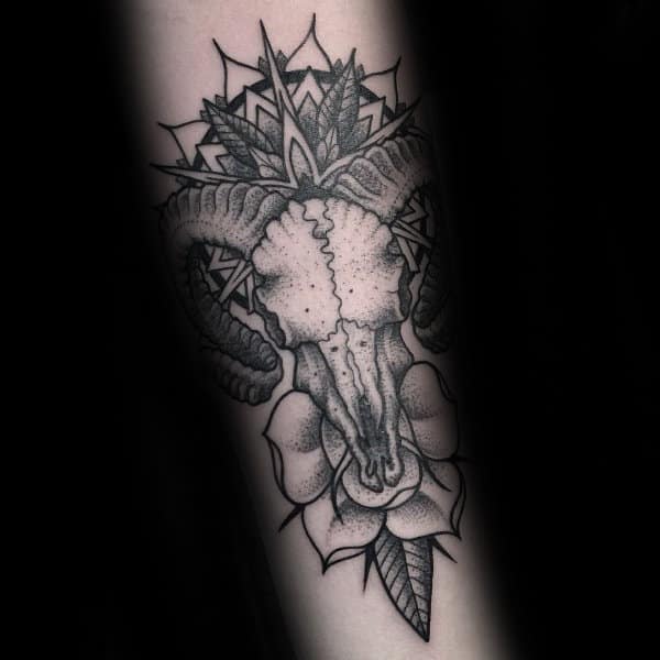 Old School Guys Aries Ram Skull Forearm Tattoos