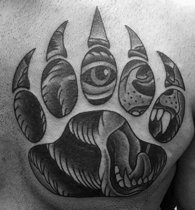Old School Guys Bear Claw Chest Tattoos