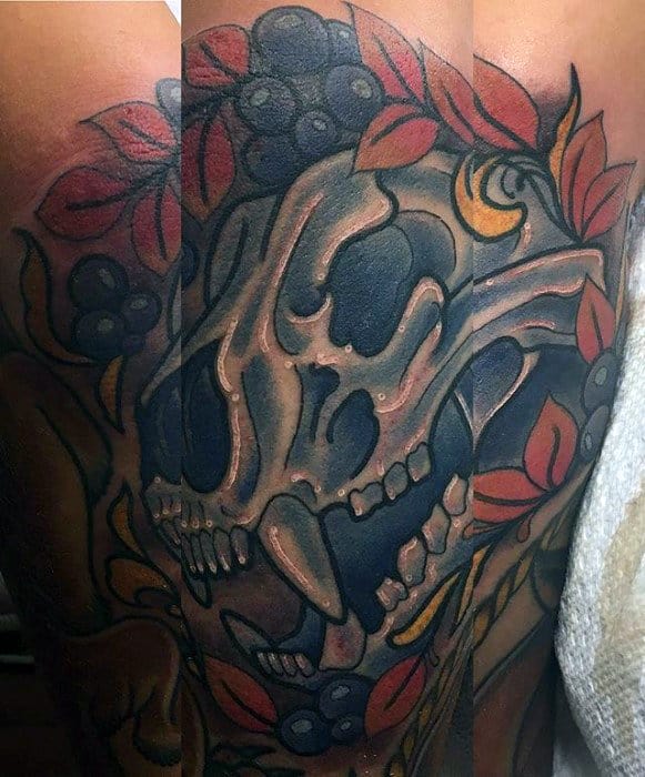 Old School Guys Bear Skull Forearm Tattoo