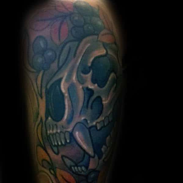 Old School Guys Bear Skull Half Sleeve Tattoo Designs