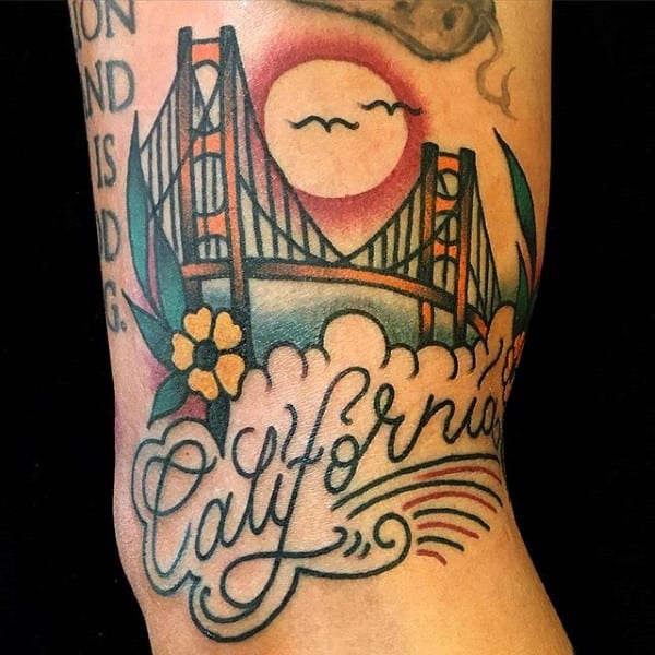 Old School Guys California Golden Gate Bridge Arm Tattoos