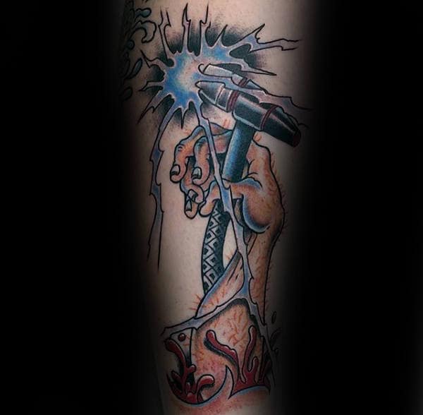 Old School Guys Hand Holding Welding Torch Arm Tattoo