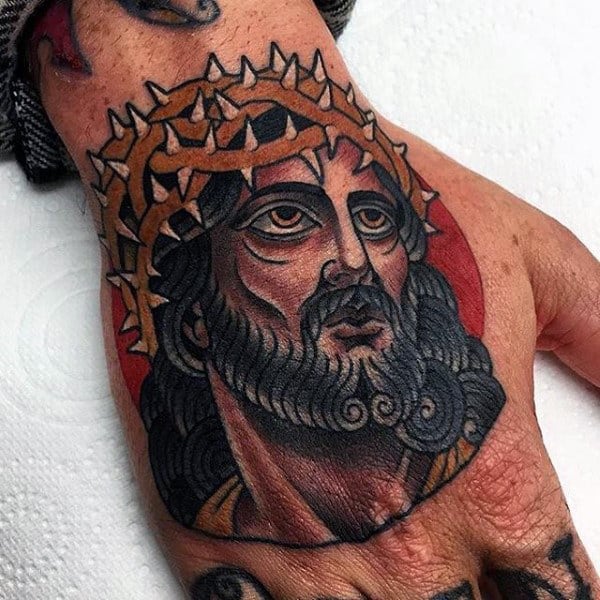 Old School Guys Jesus Hands Tattoos