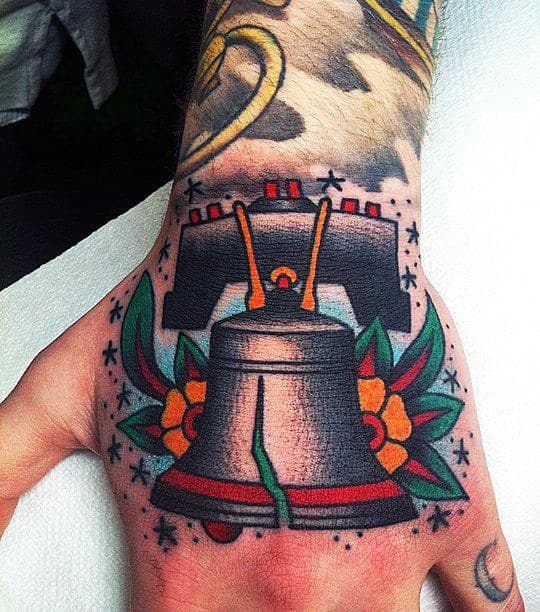Old School Guys Liberty Bell Hand Tatoos