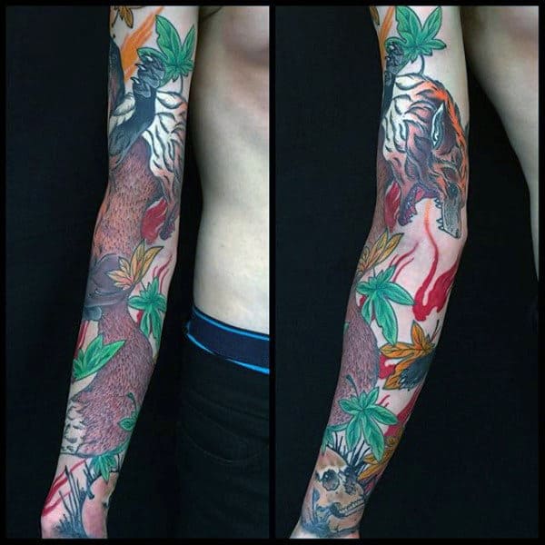 Old School Guys Maple Leaf Sleeve Tattoo Ideas