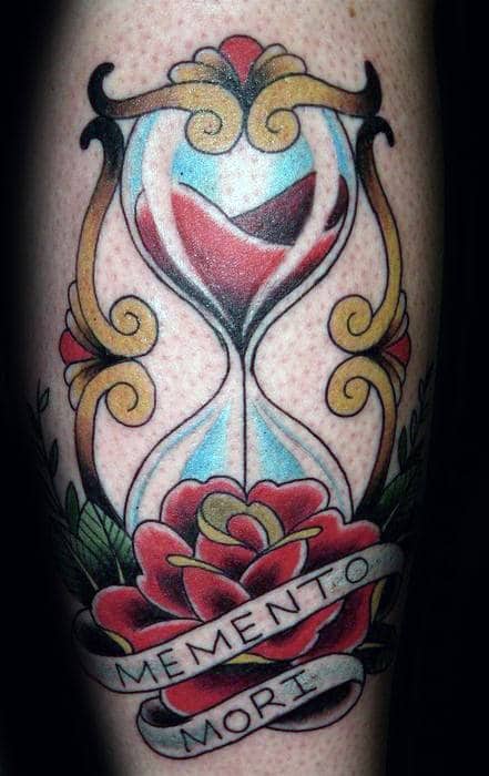 Old School Guys Memento Mori Hourglass Rose Flower Tattoos