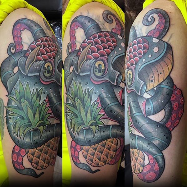 Old School Guys Octopus Pinnaple Arm Tattoo