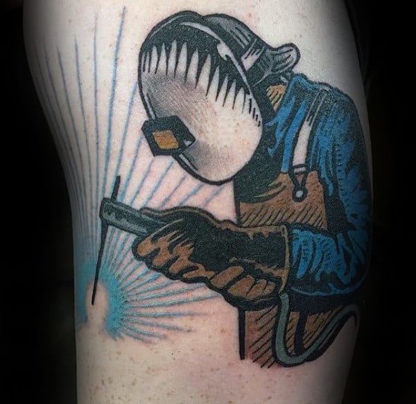Old School Guys Welder Tattoo On Arm