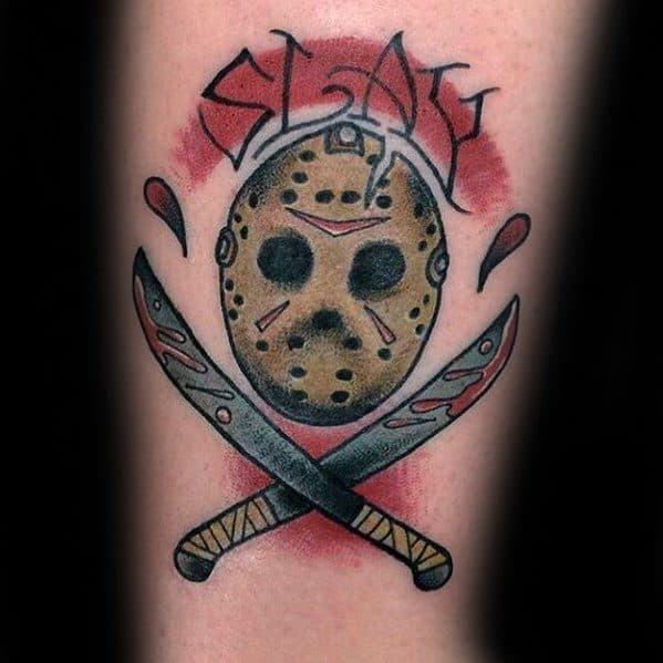 Old School Inner Forearm Cool Male Jason Mask Tattoo Designs