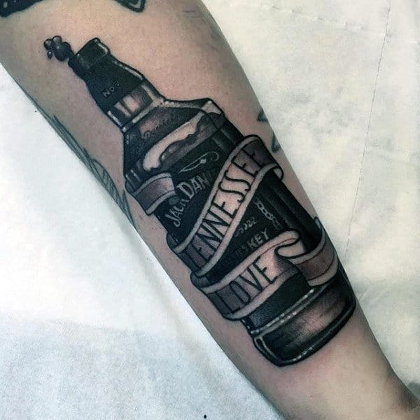 Old School Jack Daniels Traditional Mens Forearm Tattoo
