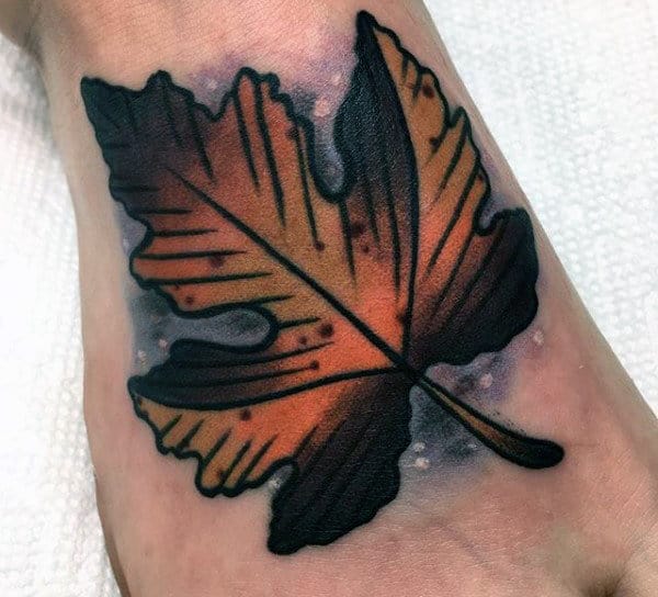 Old School Leaf Mens Fall Foot Tattoos