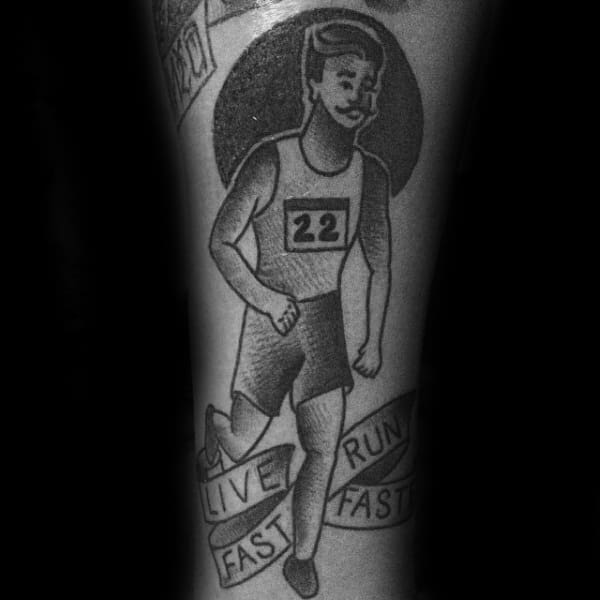 Old School Live Fast Run Fast Tattoo On Man