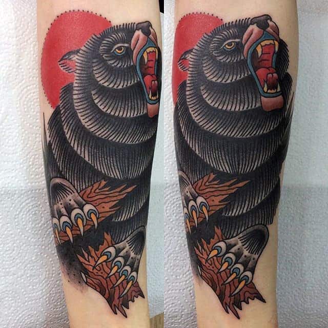 Old School Male Bear Claw Forearm Tattoos