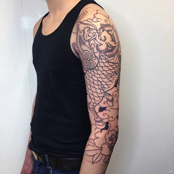 Old School Male Chinese Half Sleeve Tattoo Design Ideas