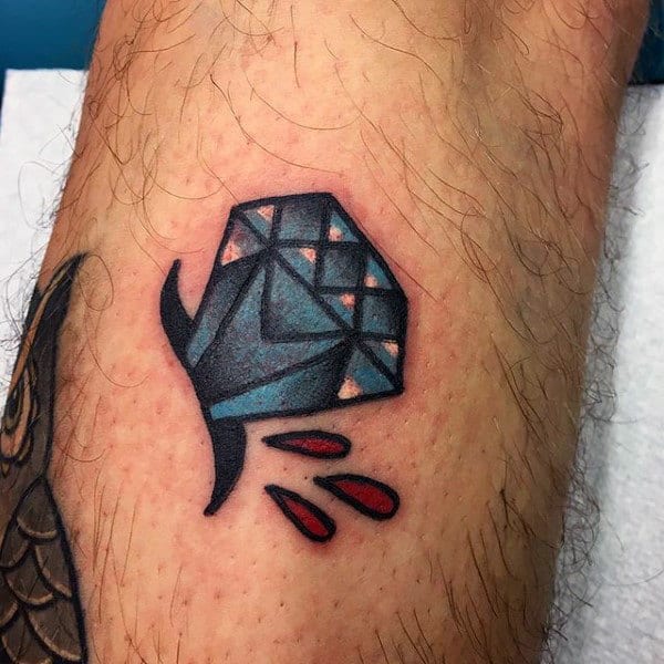 Old School Male Diamond Tattoo With Ripped Skin Design
