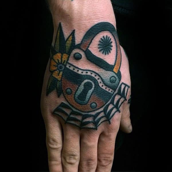 Old School Male Lock Hand Tattoos
