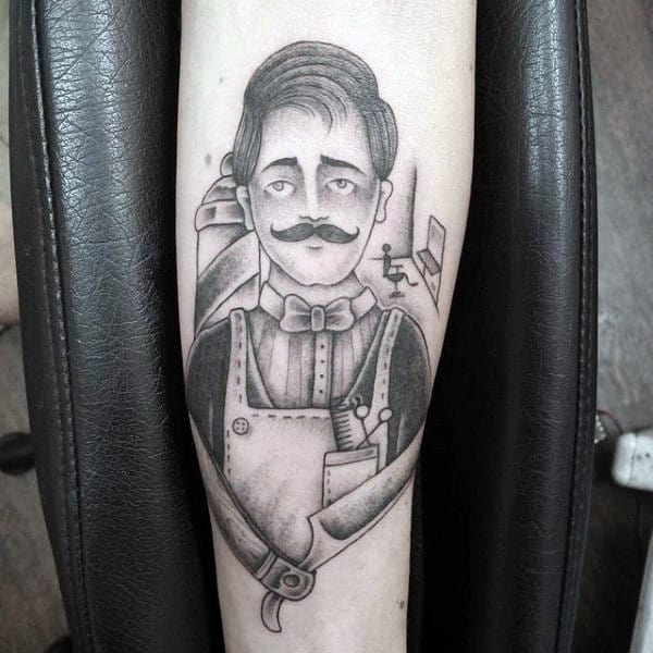 Old School Mens Barber Mustache Tattoo With Straight Razor