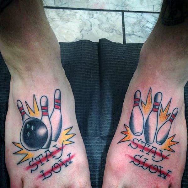 Old School Mens Bowling Themed Foot Tattoo