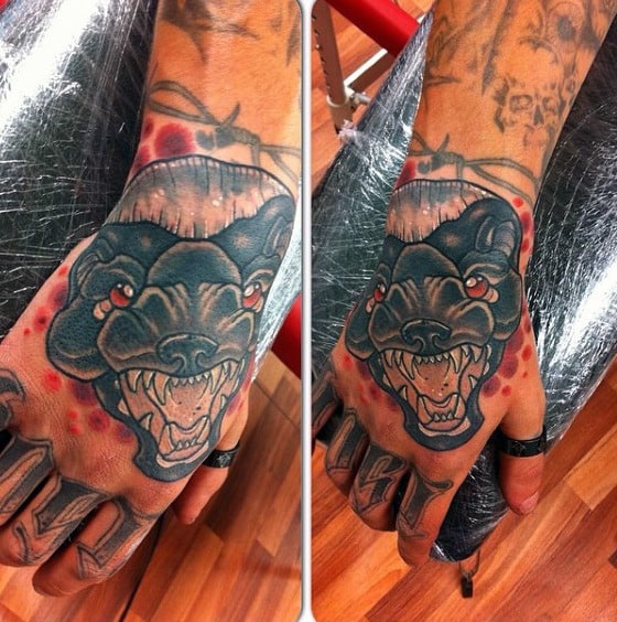 Old School Mens Honey Badger Hand Tattoos