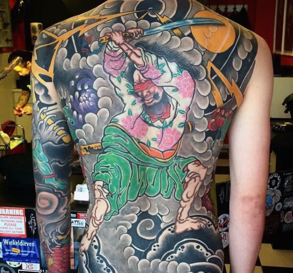 Old School Mens Japanese Full Back Tattoo Ideas