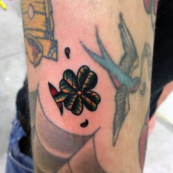 Old School Mens Small Four Leaf Clover Tattoos