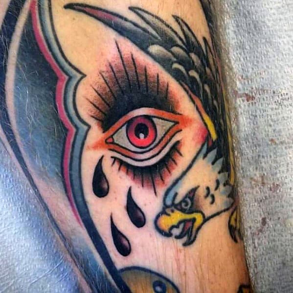 Old School Mens Traditional Eye Leg Tattoo