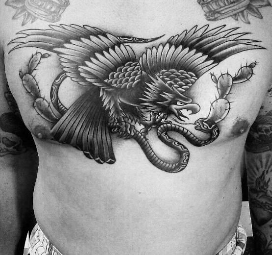 Old School Mexican Eagle Tattoo Ideas For Guys On Chest