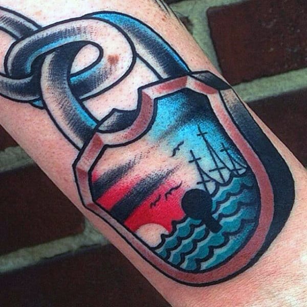 Old School Nautical Mens Lock Tattoo On Wrist