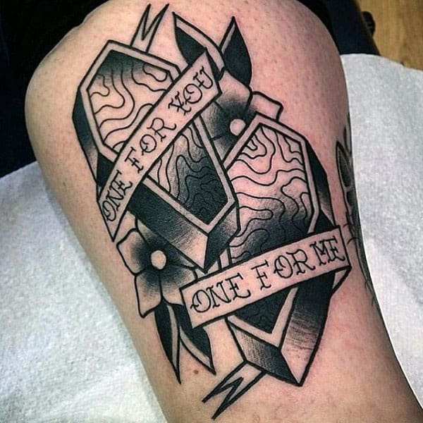 Old School One For You One For Me Coffin Tattoos For Men On Arm
