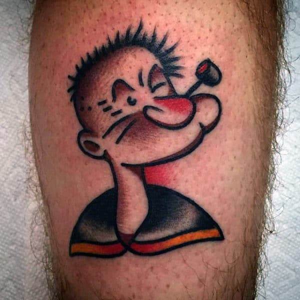 Old School Popeye Mens Leg Tattoo