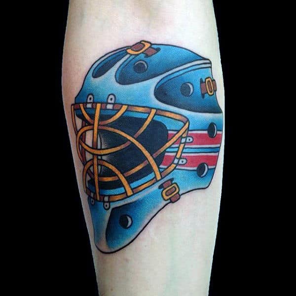 Old School Retro Hockey Guys Inner Forearm Tattoos