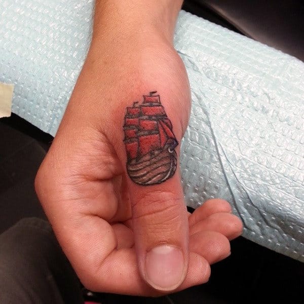 Old School Sailing Sihp Thumb Tattoos For Guys