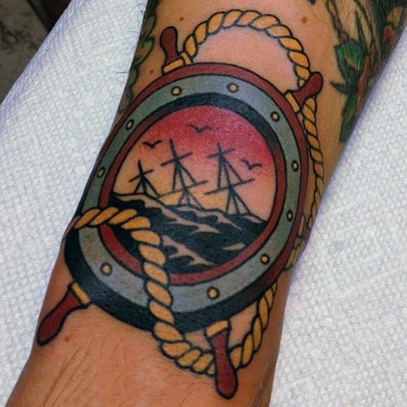 Old School Sailor Jerry Mens Ship Wheel Tattoos