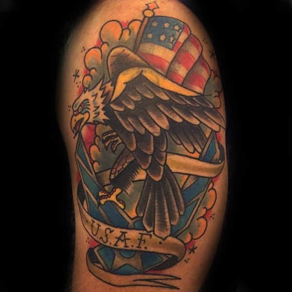Old School Sailor Jerry Usaf Bald Eagle Arm Tattoo For Men
