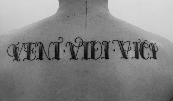 Old School Sailor Jerry Veni Vidi Vici Lettering Mens Tattoo On Back