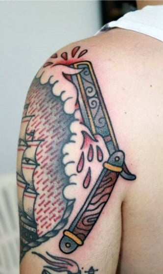 Old School Shoulder Barber Straight Razor Male Tattoos