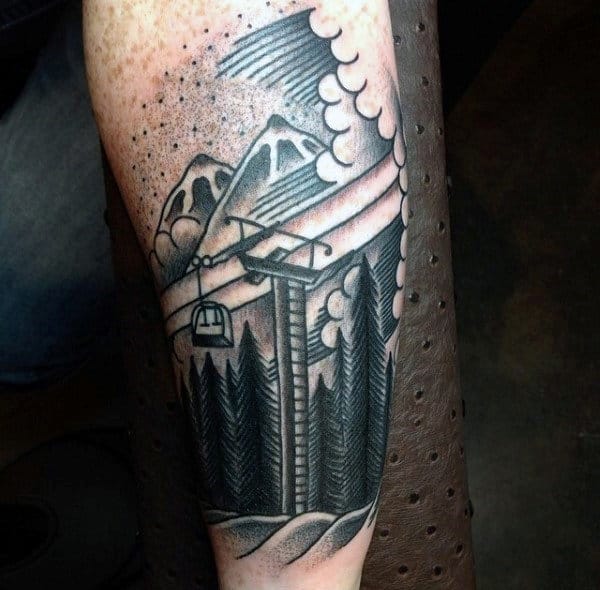 Old School Ski Slopes Mens Tattoo Ideas