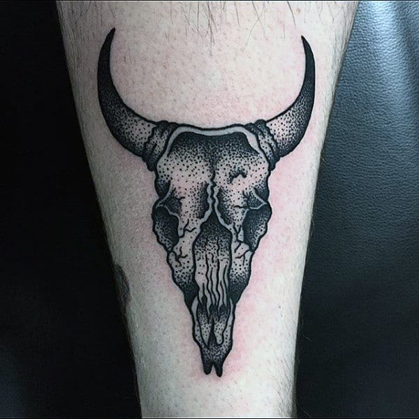 Old School Small Bison Skull Tattoo For Men