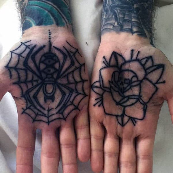 Old School Spider Web Palm Tattoos For Men