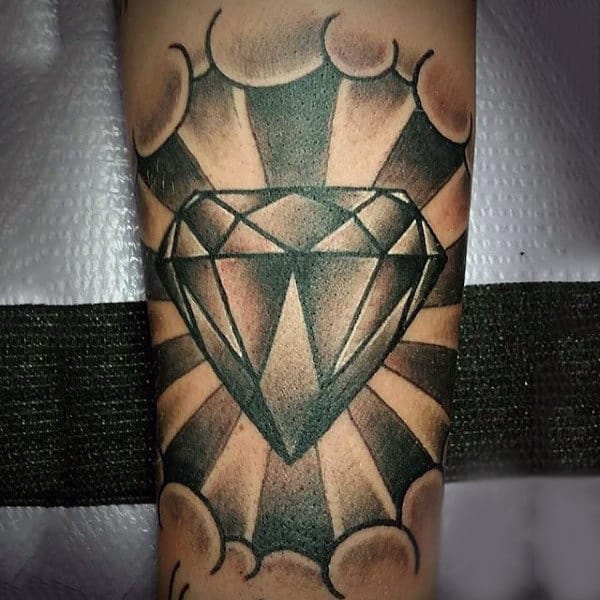 Old School Traditional American Diamond Sun Ray Tattoo On Arm For Guys