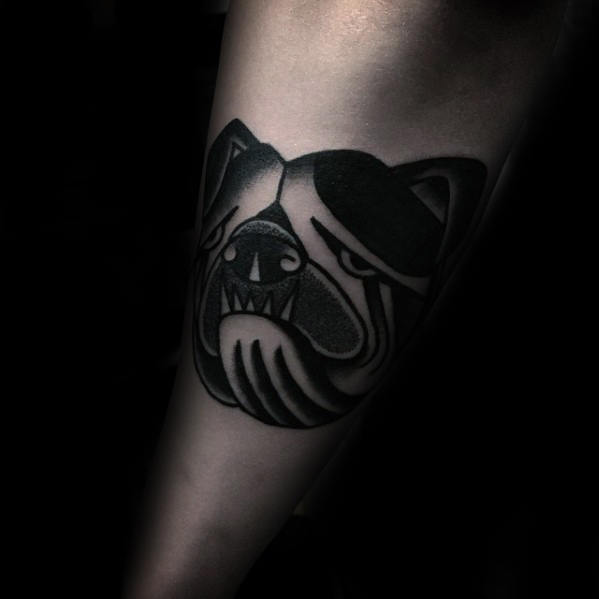 Old School Traditional Awesome Guys Arm Bulldog Head Tattoos
